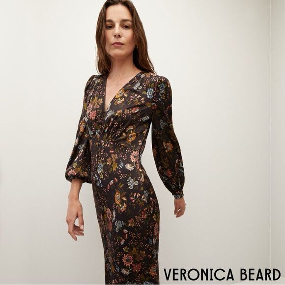 Veronica Beard **NWT** Terina Floral Stretch Silk Black Floral Multi Dress - Picture 3 of 11